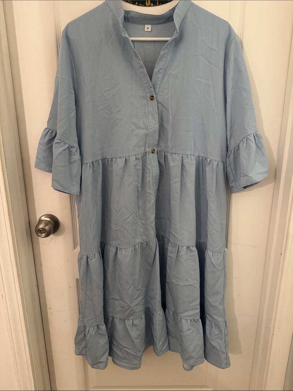 Light Blue Tiered Button-Front Dress